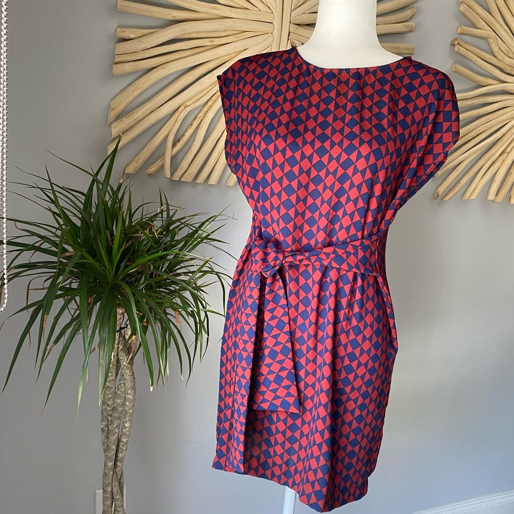 Business casual maroon & blue pattern dress - 4/6